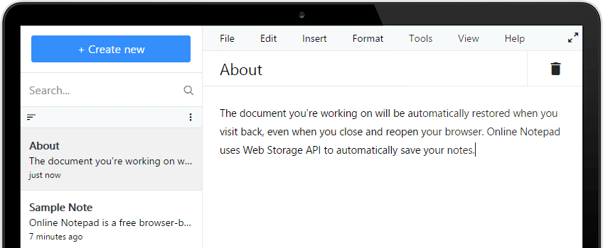 Sitinfo Online Notepad Screenshot